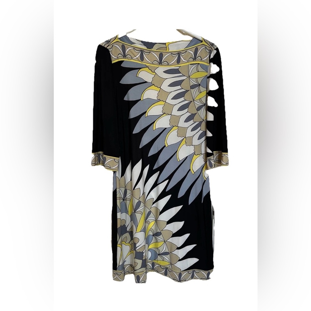 Donna Morgan Mod Abstract Feather Print Jersey Shift Dress-12-Pucci Style Retro
